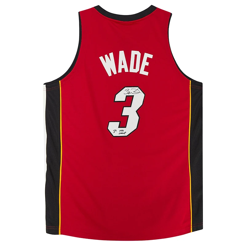 Dwyane Wade Red Miami Heat Autographed Mitchell & Ness Authentic Jersey with "3x NBA Champ" Inscription