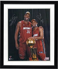 Gary Payton & Shaquille O'Neal Miami Heat Autographed 16" x 20" Posing with 2006 NBA Championship Trophy Photograph