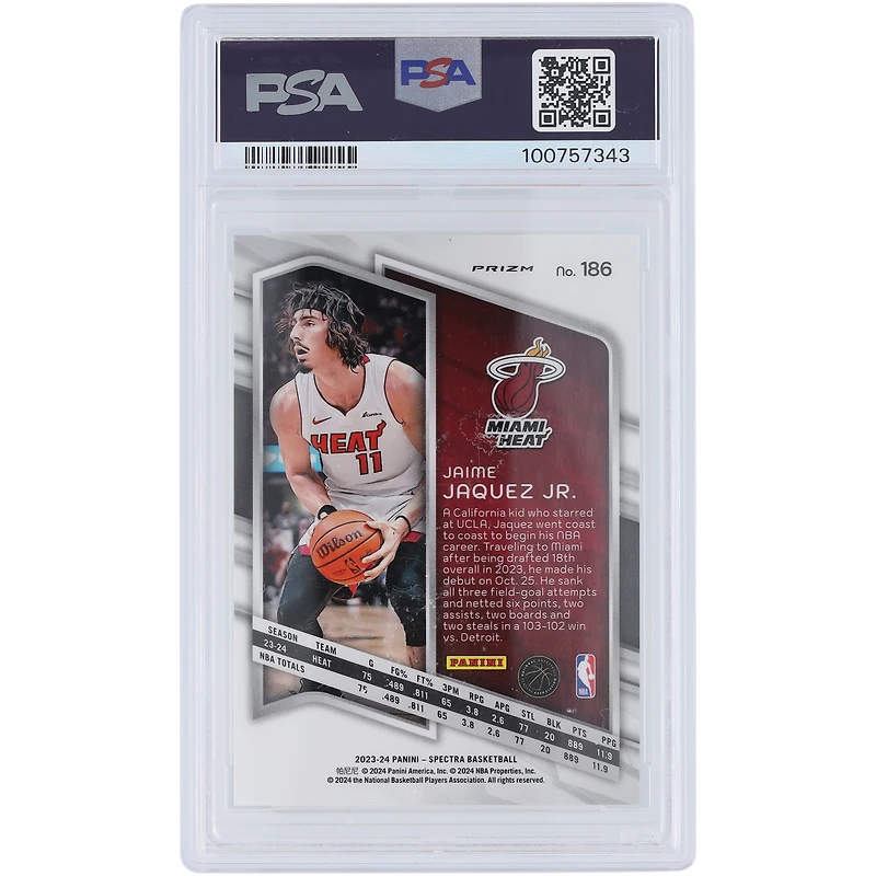 Carte recrue authentifiée PSA Panini Spectra Menagerie #186 de Jaime Jaquez Jr. Miami Heat 2023-24 10
