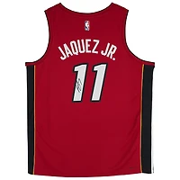 Maillot Swingman Jordan Brand rouge dédicacé par Jaime Jaquez Jr. Miami Heat