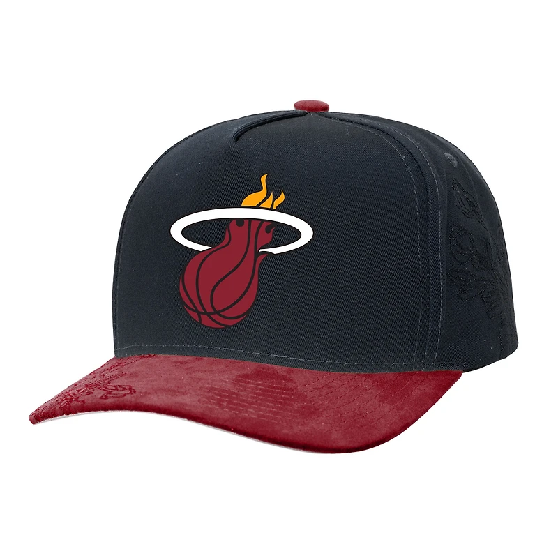 Men's Mitchell & Ness  Black/Red Miami Heat May Flowers Adjustable Hat