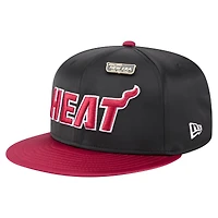 Men's New Era  Black/Red Miami Heat Throwback Satin Vintage Pin Two-Tone 59FIFTY Fitted Hat