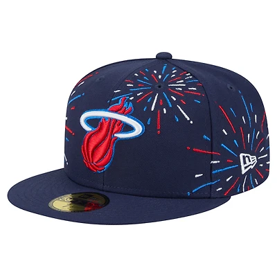 Men's New Era  Navy Miami Heat Americana Fireworks 59FIFTY Fitted Hat