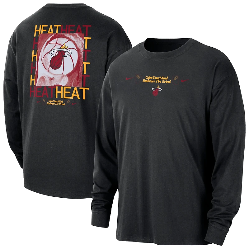 T-shirt à manches longues surdimensionné Nike Miami Heat Courtside pour homme, noir