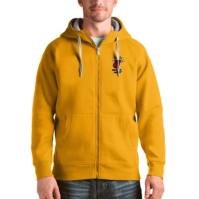Sweat à capuche zippé intégral Antigua Gold Miami Heat pour homme avec logo Victory