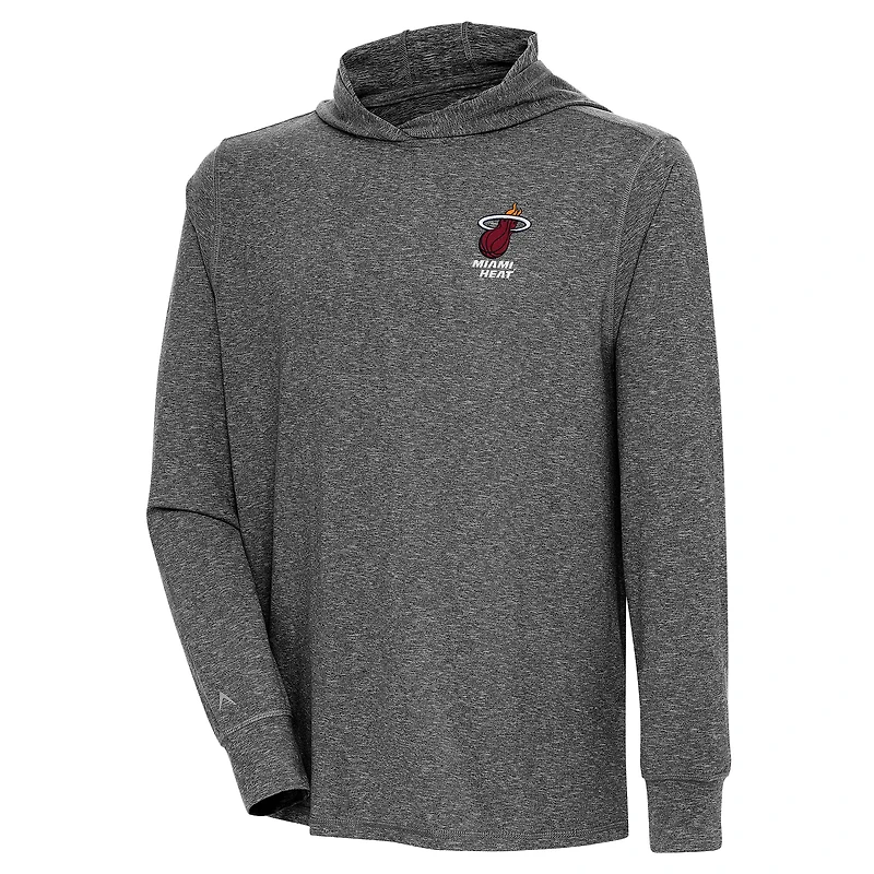 Men's Antigua Heather Black Miami Heat Saga Long Sleeve Hoodie T-Shirt