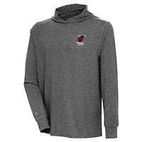 Men's Antigua  Heather Black Miami Heat Saga Long Sleeve Hoodie T-Shirt