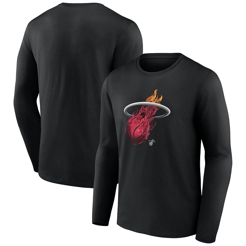 T-shirt noir à manches longues pour homme, motif mascotte de minuit du Miami Heat