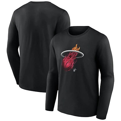 T-shirt noir à manches longues pour homme, motif mascotte de minuit du Miami Heat