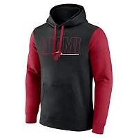 Men's Black Miami Heat Outline Colorblock Pullover Hoodie