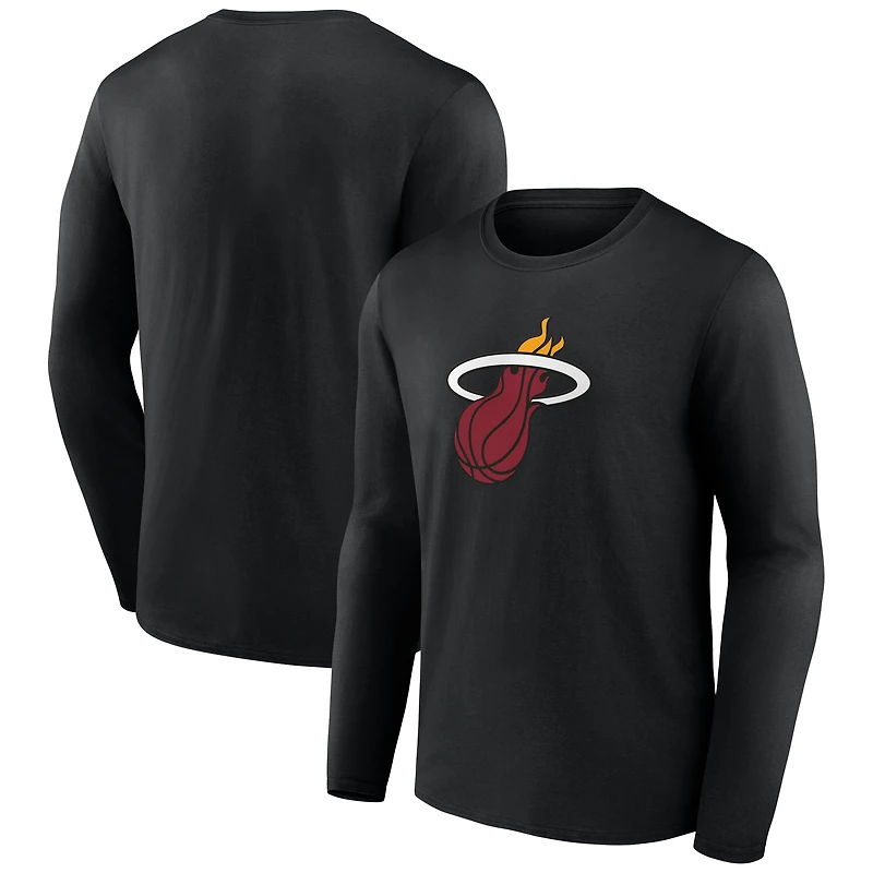 T-shirt à manches longues noir pour homme avec logo principal du Miami Heat