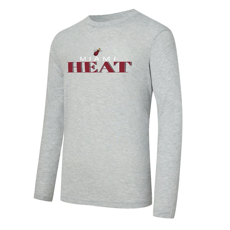 Men's Concepts Sport Wine/Heather Gray Miami Heat Regulate Long Sleeve T-Shirt & Plaid Pant Set