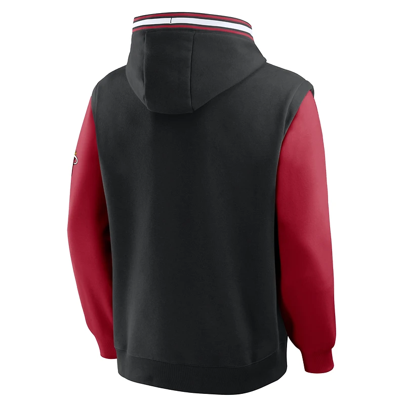 Sweat à capuche Fanatics noir/rouge Miami Heat Half Court Shot Clock Fastbreak pour homme