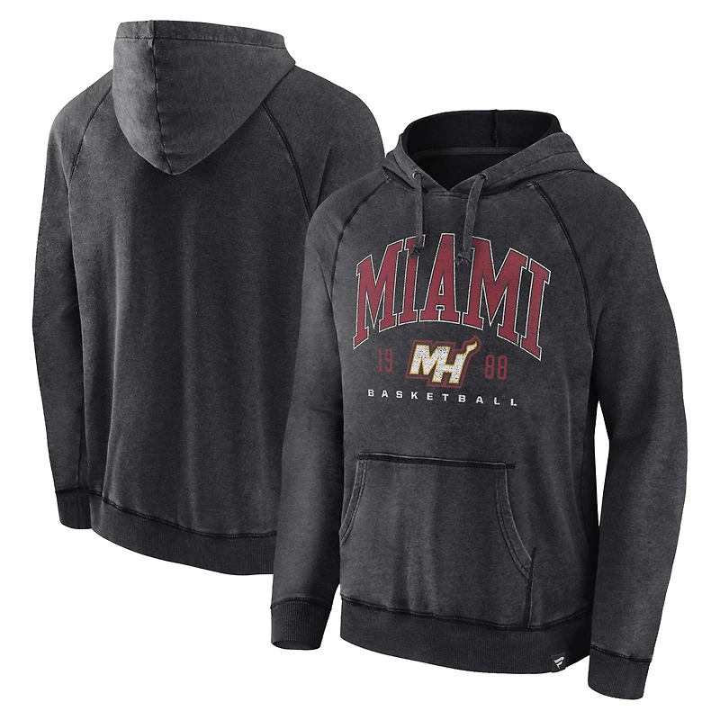 Sweat à capuche raglan Fanatics Heather Charcoal Miami Heat Foul Trouble Snow Wash pour homme