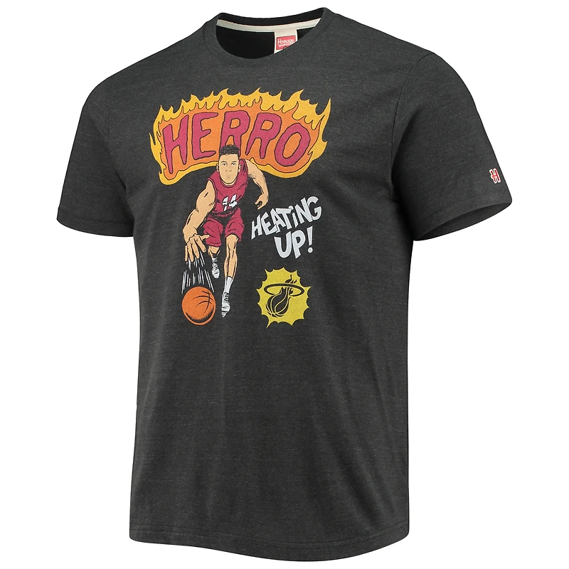 T-shirt triple mélange pour homme Hommage Tyler Herro Charcoal Miami Heat Comic Book Player