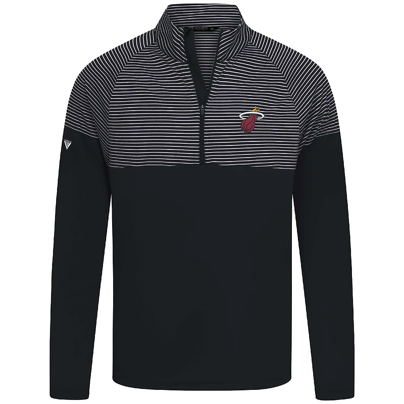 Men's Levelwear Black Miami Heat Classic Stripes Quarter-Zip Top