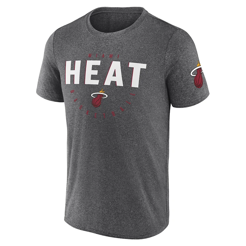 T-shirt d'entraînement pour homme avec logo Athletic Heather Charcoal Miami Heat Block