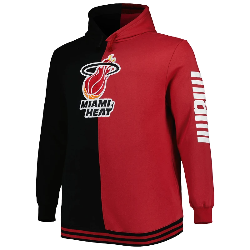 Chandail à capuchon fendu Big & Tall Hardwood Classics pour homme Mitchell Ness noir/rouge Miami Heat