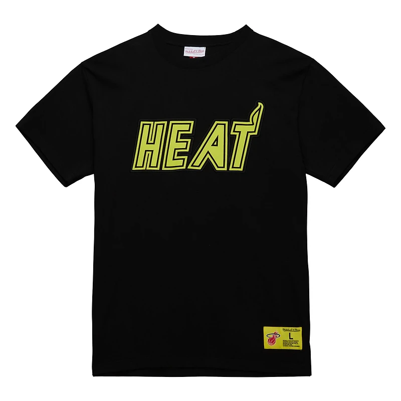 Men's Mitchell & Ness Black Miami Heat Hardwood Classics Neon Nights Premium T-Shirt