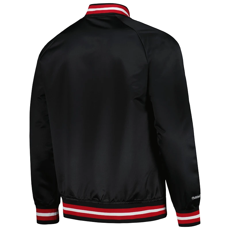 Men's Mitchell & Ness Black Miami Heat Hardwood Classics  Throwback Wordmark Raglan Full-Snap Jacket