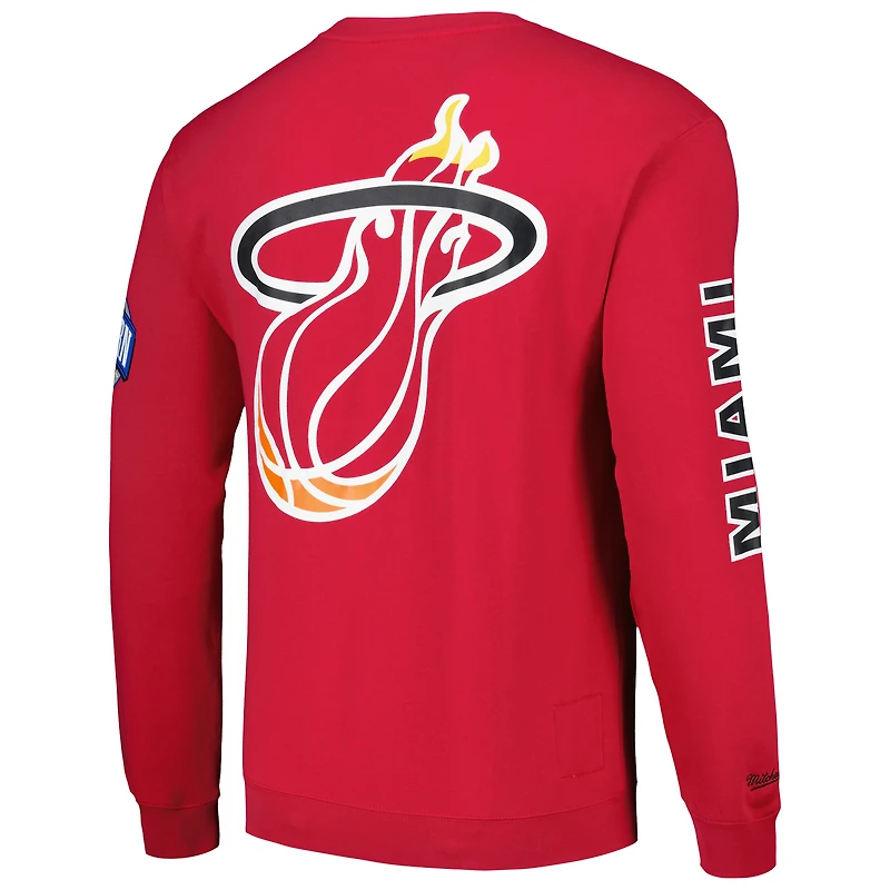 Men's Mitchell & Ness Red Miami Heat Hardwood Classics There and Back Pullover Sweatshirt