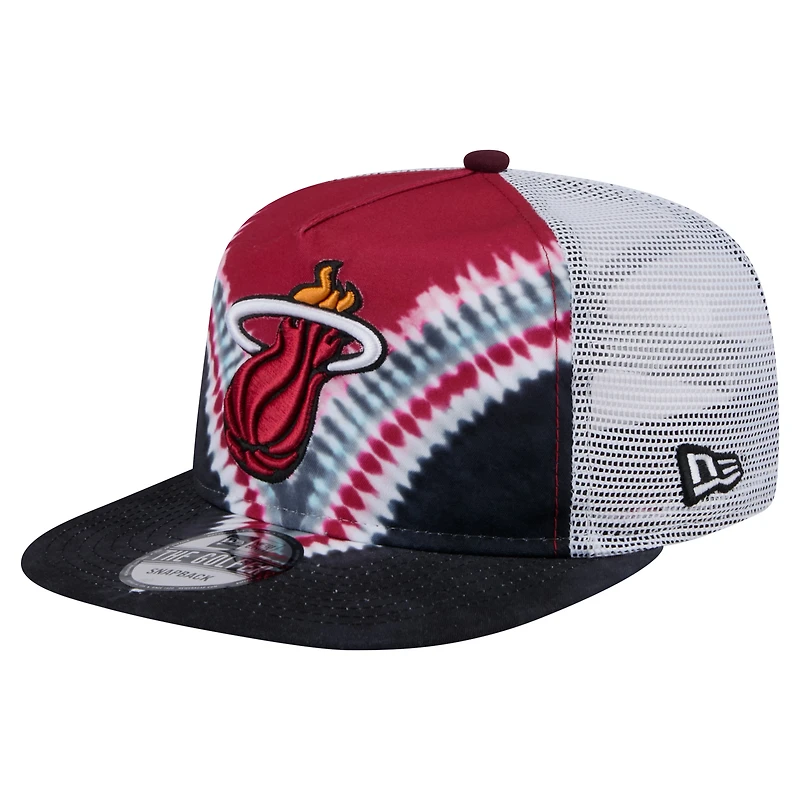 Casquette de golf à pression noire et rouge Miami Heat Throwback Dye pour homme New Era