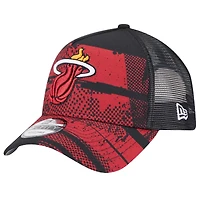 Men's New Era Black/Red Miami Heat Tip Off A-Frame Trucker 9FORTY Adjustable Hat