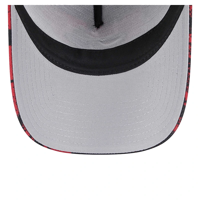 Men's New Era Black/Red Miami Heat Tip Off A-Frame Trucker 9FORTY Adjustable Hat