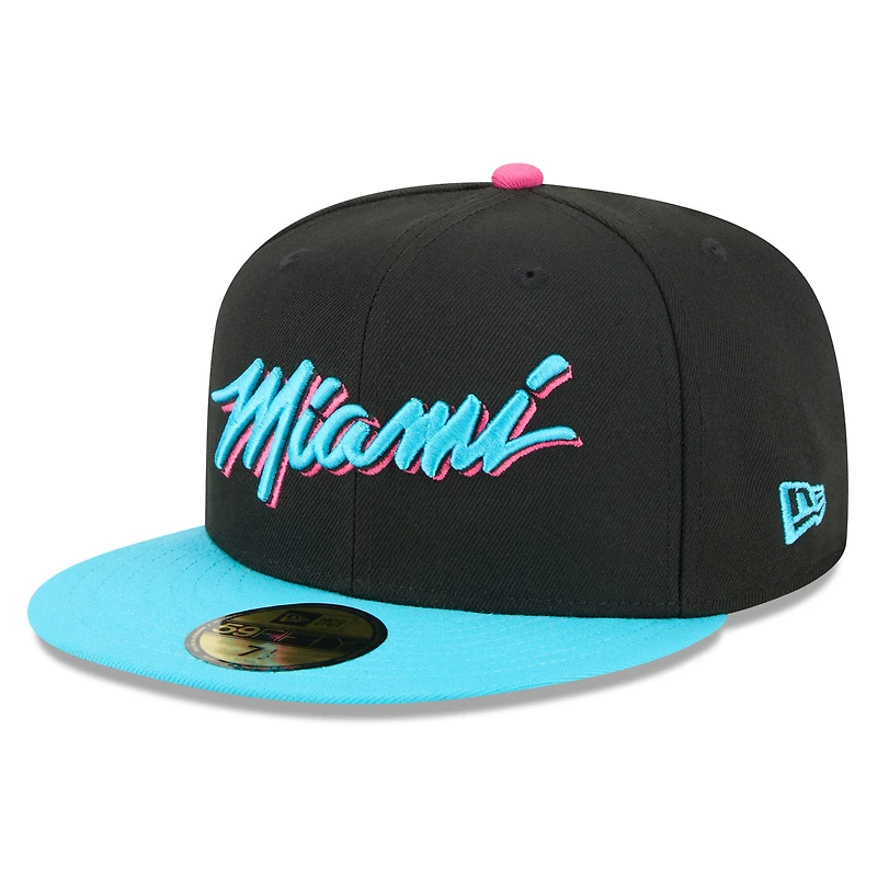 Men's New Era Black/Turquoise Miami Heat 2025/26 City Edition 59FIFTY Fitted Hat