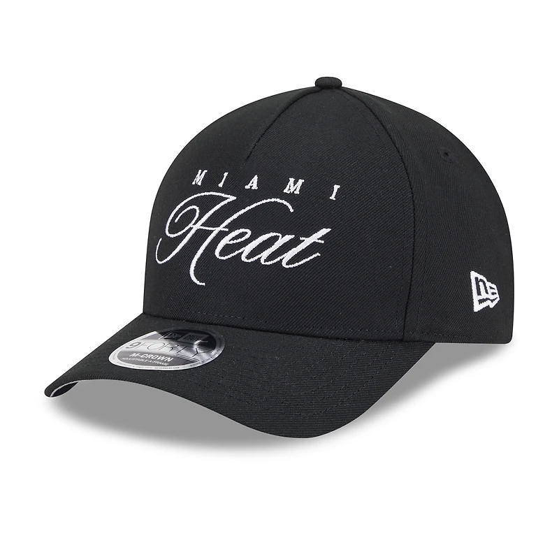 Casquette ajustable New Era noire Miami Heat 2025 NBA Draft M-Crown A-Frame 9FORTY pour homme