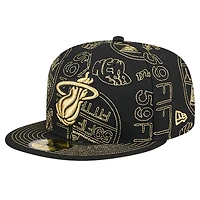 Casquette ajustée noire Miami Heat 59FIFTY Day Allover Print pour hommes New Era