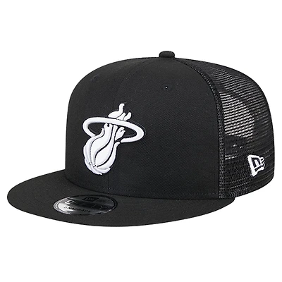 Men's New Era Black Miami Heat 9FIFTY Snapback Trucker Hat