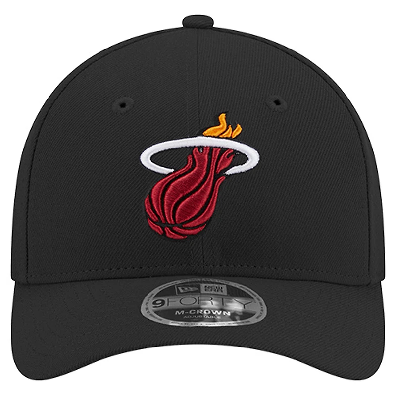 Men's New Era Black Miami Heat 9FORTY Stock M-Crown Adjustable Hat