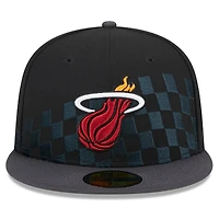 Men's New Era Black Miami Heat  Rally Drive Checkerboard 59FIFTY Crown Fitted Hat