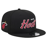 Men's New Era Black Miami Heat Script Side Patch 9FIFTY Snapback Hat
