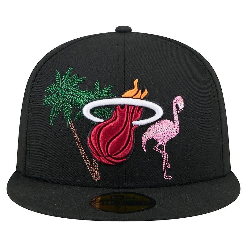 Men's New Era Black Miami Heat State Stitch 59FIFTY Fitted Hat