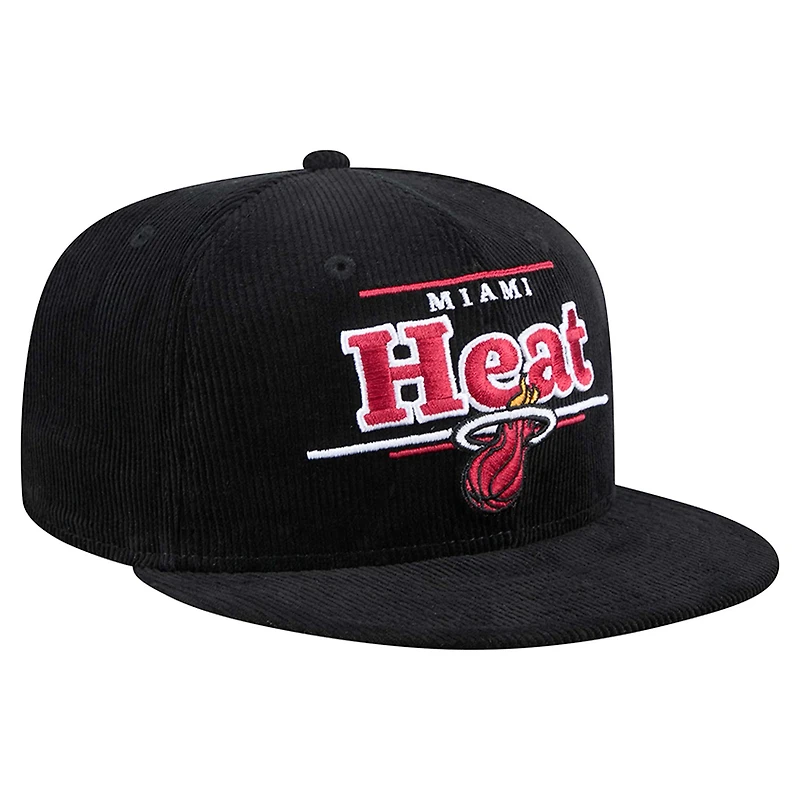 Casquette snapback 9FIFTY en velours côtelé noir Miami Heat de New Era pour homme