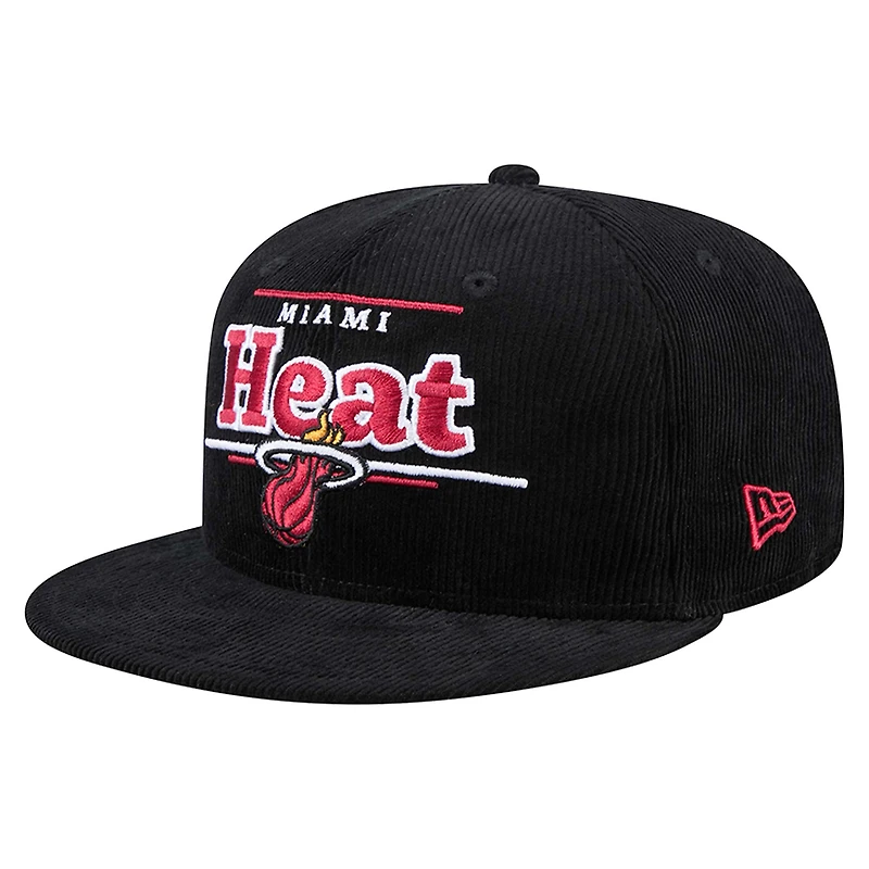 Casquette snapback 9FIFTY en velours côtelé noir Miami Heat de New Era pour homme