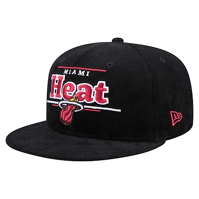 Casquette snapback 9FIFTY en velours côtelé noir Miami Heat de New Era pour homme