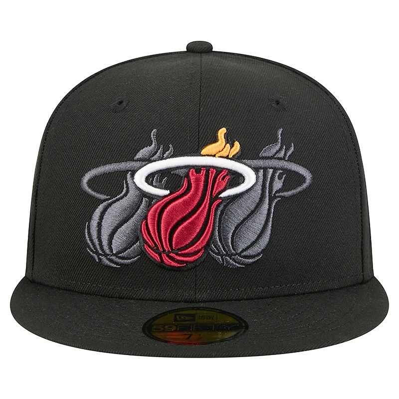 Men's New Era  Black Miami Heat Tri-Hit 59Fifty Fitted Hat