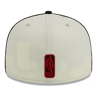 Men's New Era Cream/Black Miami Heat Piping 2-Tone 59FIFTY Fitted Hat
