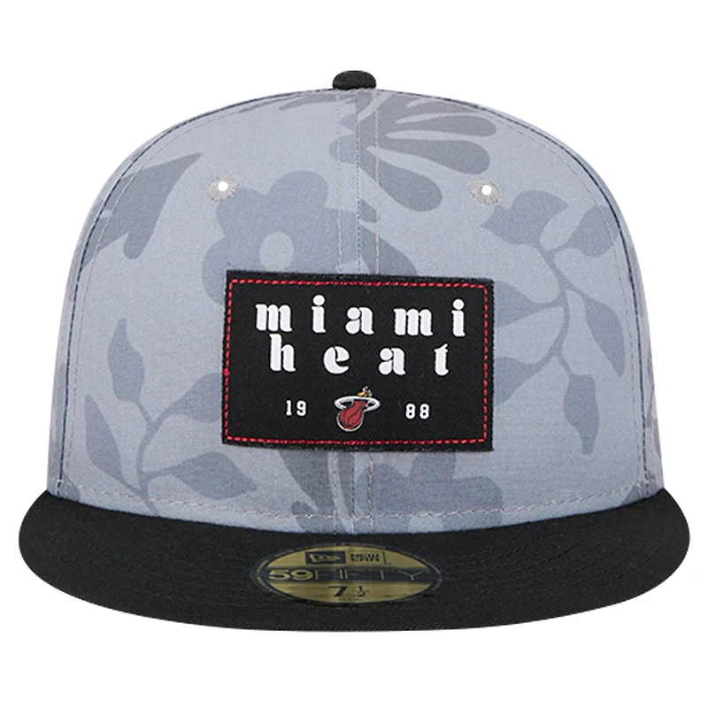 Men's New Era Gray Miami Heat Palm Fronds 2-Tone 59FIFTY Fitted Hat