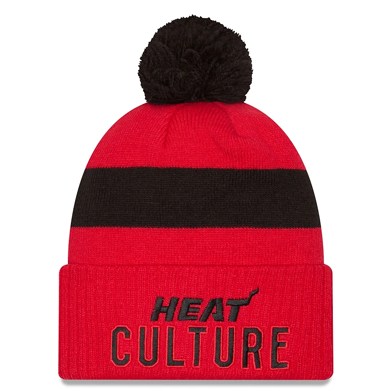 Men's New Era  Red Miami Heat 2024/25 City Edition Cuffed Knit Hat with Pom