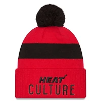 Men's New Era  Red Miami Heat 2024/25 City Edition Cuffed Knit Hat with Pom