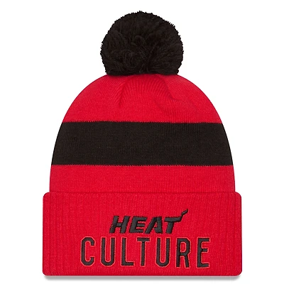 Men's New Era  Red Miami Heat 2024/25 City Edition Cuffed Knit Hat with Pom