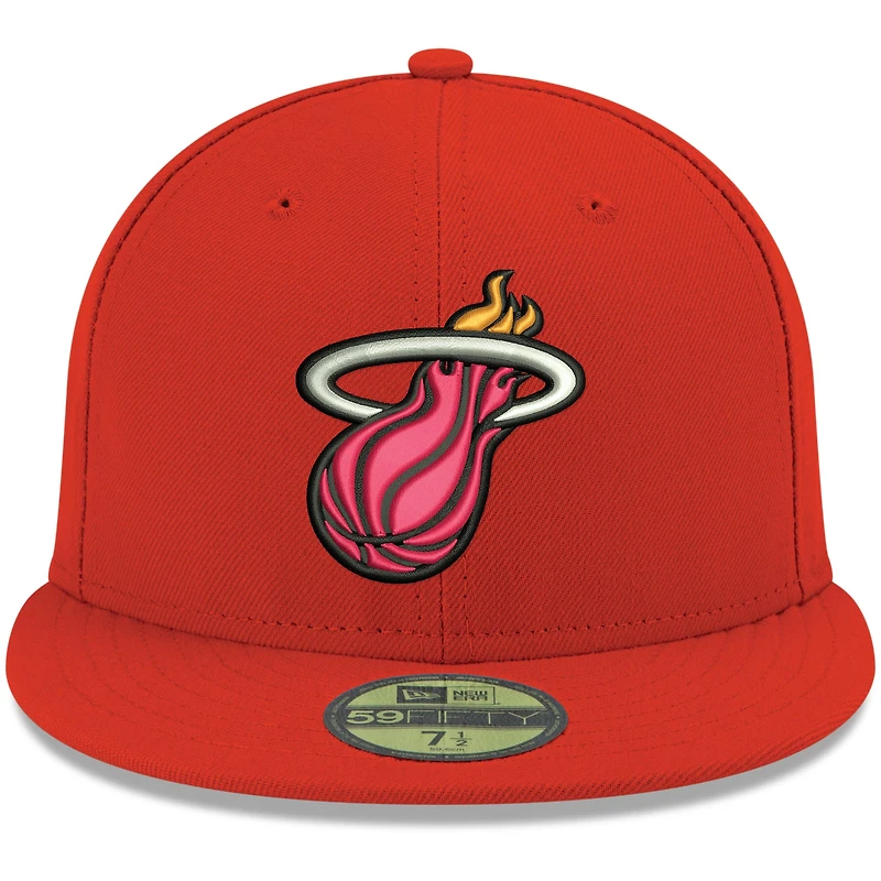 Casquette ajustée New Era rouge pour homme, couleur officielle de l'équipe Miami Heat, modèle 59FIFTY