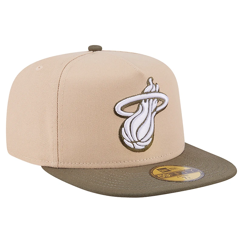 Men's New Era  Tan Miami Heat Color Pack Two-Tone 59FIFTY A-Frame Fitted Hat