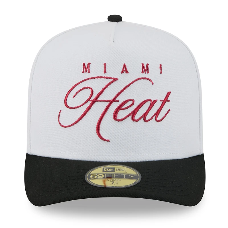Casquette ajustée New Era 59FIFTY blanche/noire Miami Heat 2025 NBA Draft pour homme