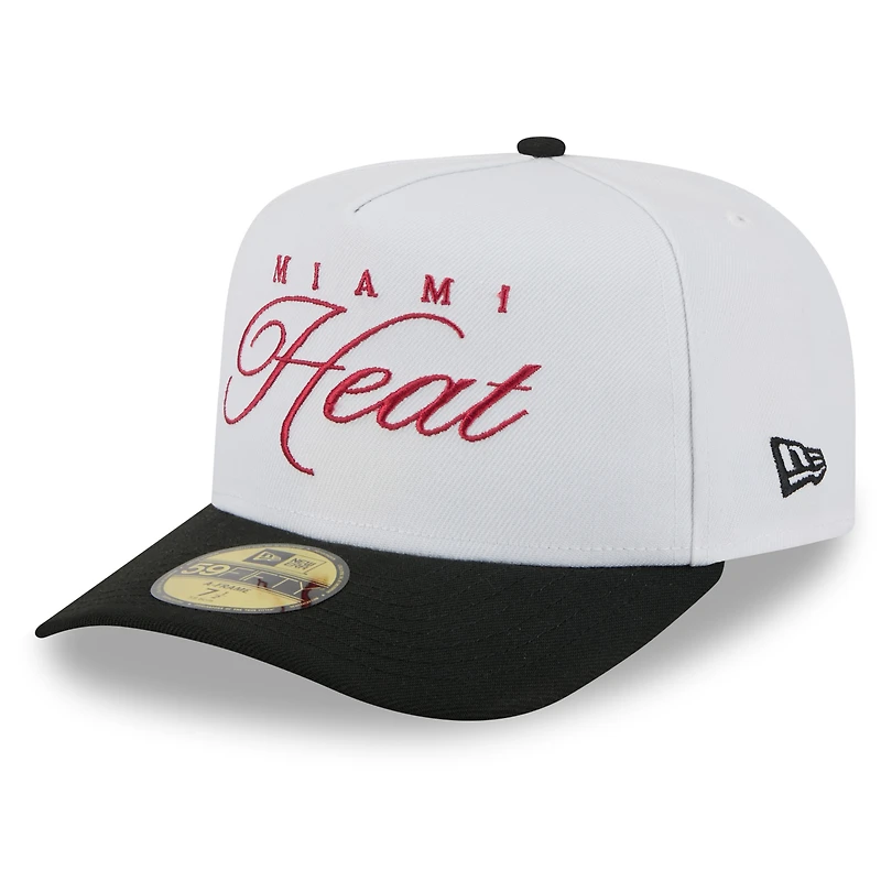 Casquette ajustée New Era 59FIFTY blanche/noire Miami Heat 2025 NBA Draft pour homme