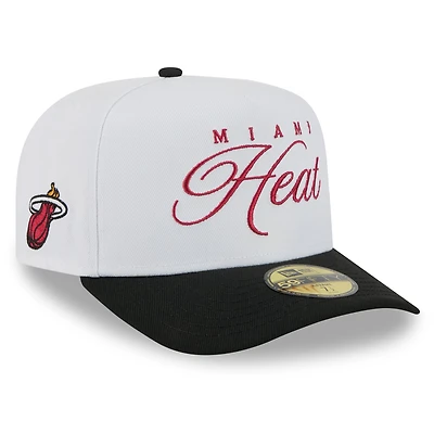 Casquette ajustée New Era 59FIFTY blanche/noire Miami Heat 2025 NBA Draft pour homme